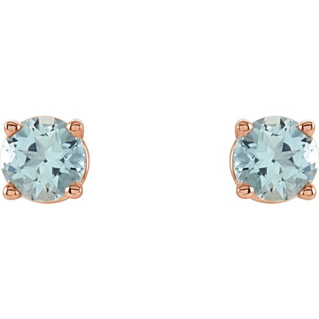 14K Rose Gold 4 mm Natural Aquamarine Earrings