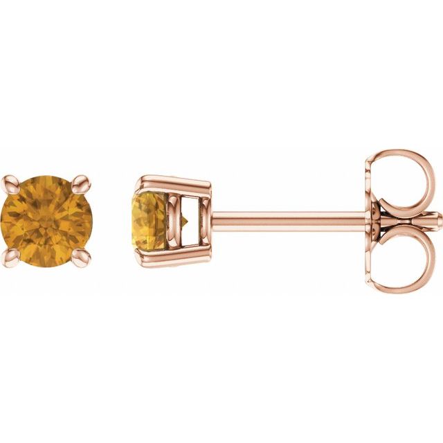 14K Rose Gold 4 mm Natural Citrine Earrings