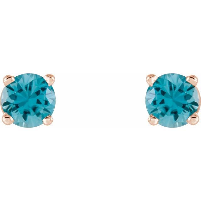 14K Rose Gold 4 mm Natural Blue Zircon Earrings