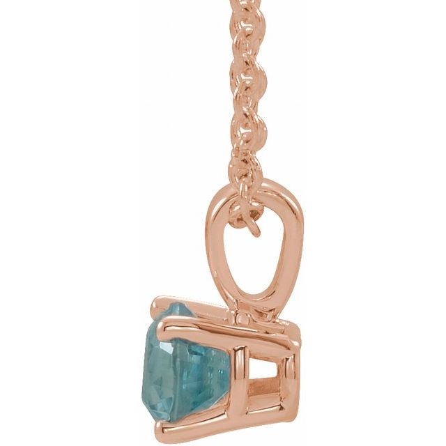 14K Rose Gold 4 mm Natural Blue Zircon 16-18" Necklace