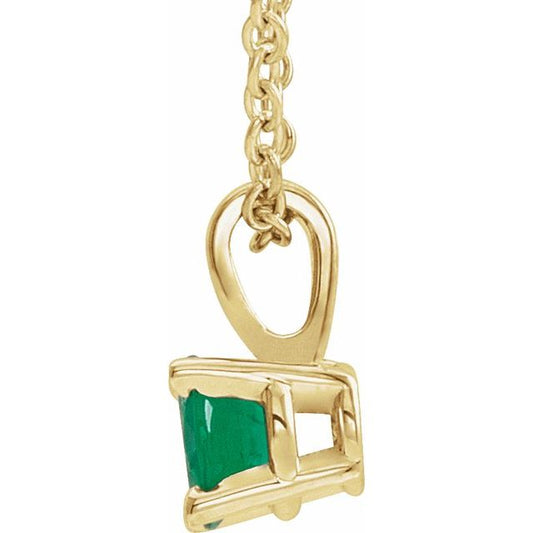 14K Yellow Gold 4 mm Natural Emerald 16-18" Necklace