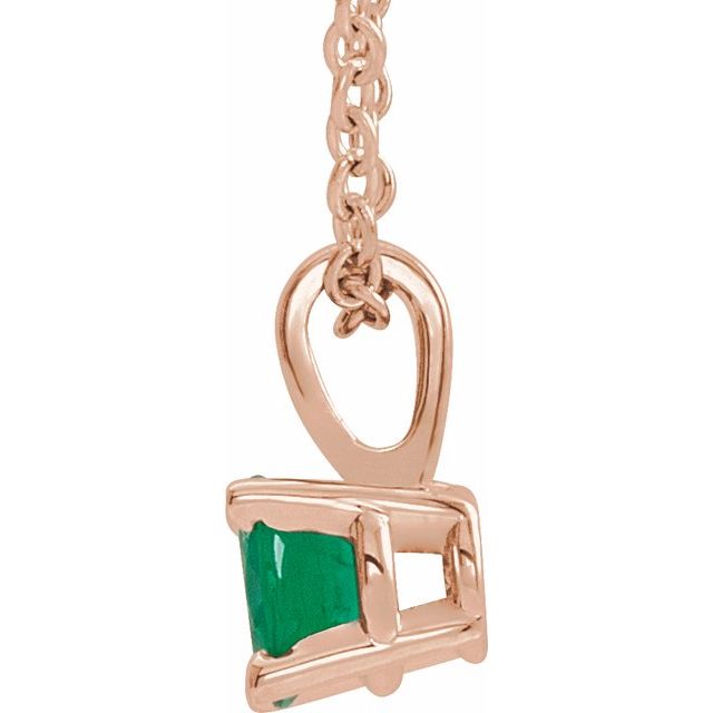 14K Rose Gold 4 mm Natural Emerald 16-18" Necklace