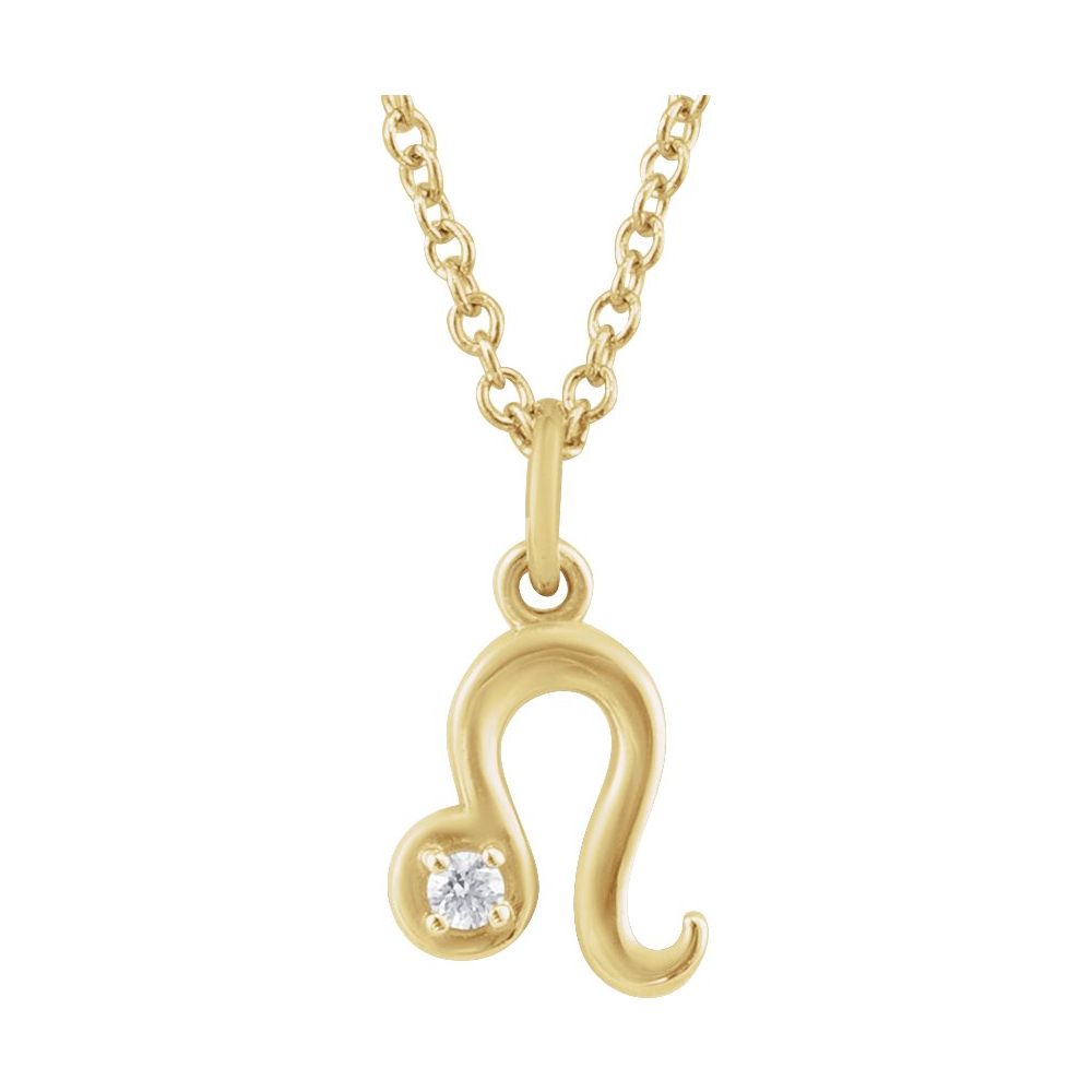 14K Solid Gold Leo Zodiac Necklace with Diamond – Adjustable