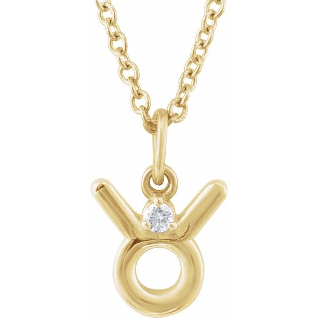 14K Yellow Gold .015 CT Natural Diamond Taurus Zodiac 16-18" Necklace