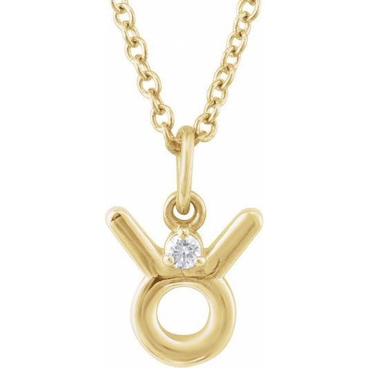 14K Yellow Gold .015 CT Natural Diamond Taurus Zodiac 16-18" Necklace