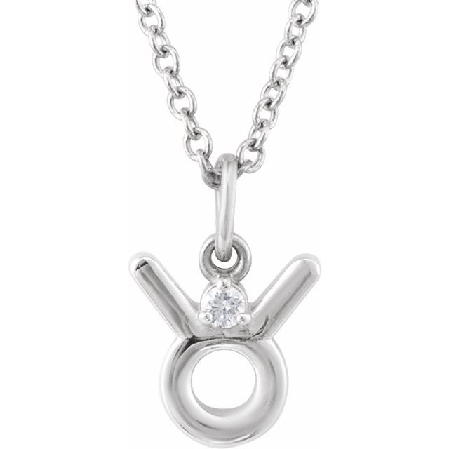 14K White Gold .015 CT Natural Diamond Taurus Zodiac 16-18" Necklace
