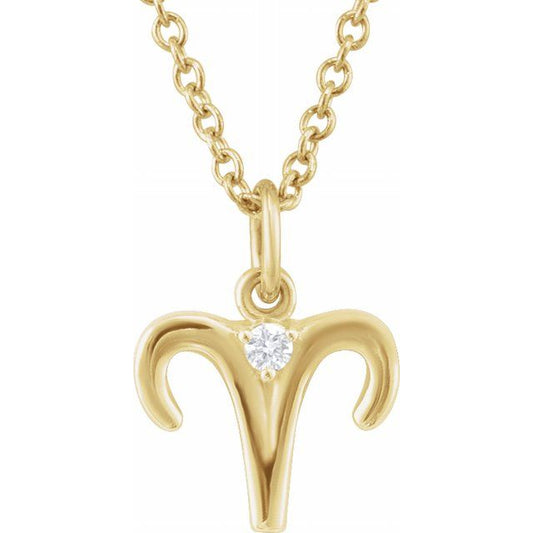14K Yellow Gold .015 CT Natural Diamond Aries Zodiac 16-18" Necklace