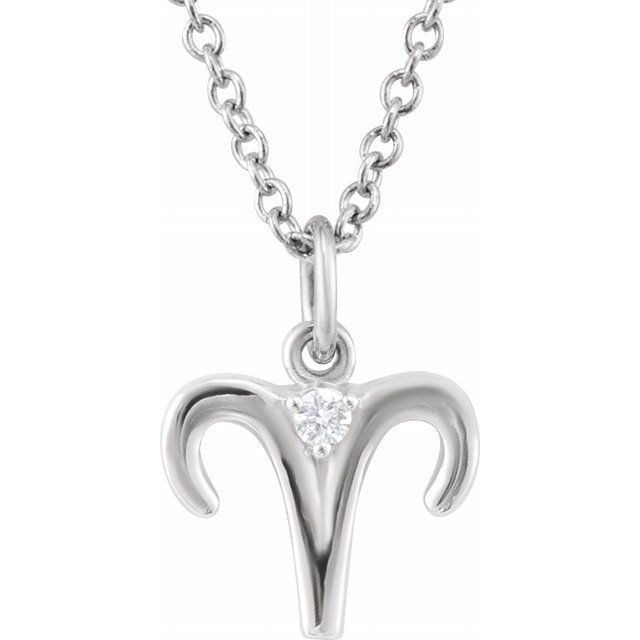 14K White Gold .015 CT Natural Diamond Aries Zodiac 16-18" Necklace