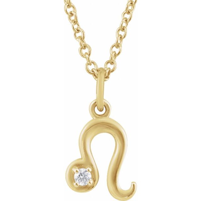 14K Yellow Gold .015 CT Natural Diamond Leo Zodiac 16-18" Necklace