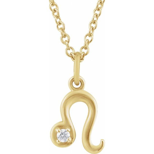 14K Yellow Gold .015 CT Natural Diamond Leo Zodiac 16-18" Necklace