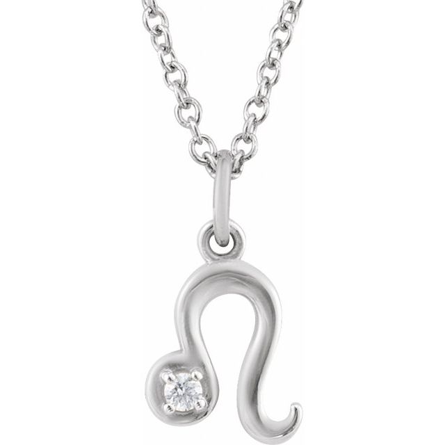 14K White Gold .015 CT Natural Diamond Leo Zodiac 16-18" Necklace