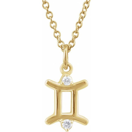 14K Yellow Gold .03 CTW Natural Diamond Gemini Zodiac 16-18" Necklace