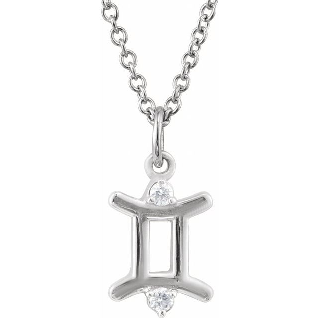 14K White Gold .03 CTW Natural Diamond Gemini Zodiac 16-18" Necklace