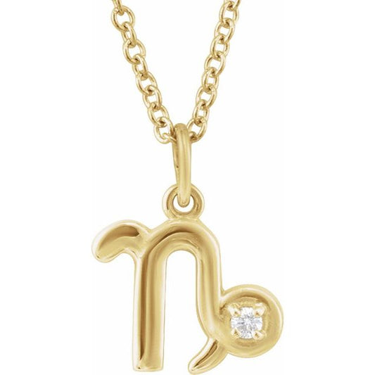 14K Yellow Gold .015 CT Natural Diamond Capricorn Zodiac 16-18" Necklace