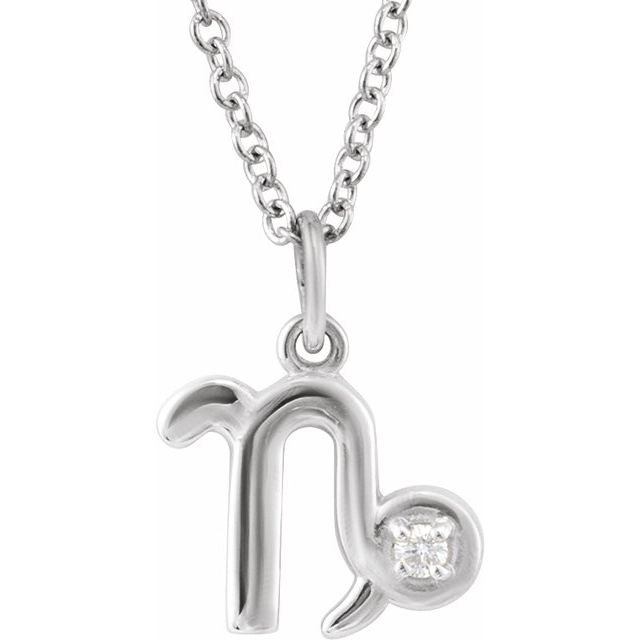 14K White Gold .015 CT Natural Diamond Capricorn Zodiac 16-18" Necklace