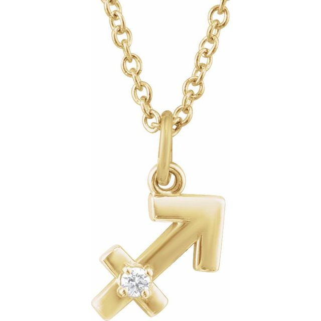 14K Yellow Gold .015 CT Natural Diamond Sagittarius Zodiac 16-18" Necklace