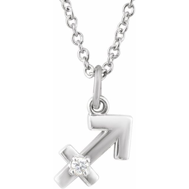 14K White Gold .015 CT Natural Diamond Sagittarius Zodiac 16-18" Necklace