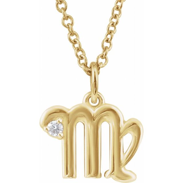 14K Yellow Gold .015 CT Natural Diamond Virgo Zodiac 16-18" Necklace
