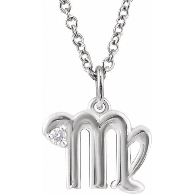 14K White Gold .015 CT Natural Diamond Virgo Zodiac 16-18" Necklace