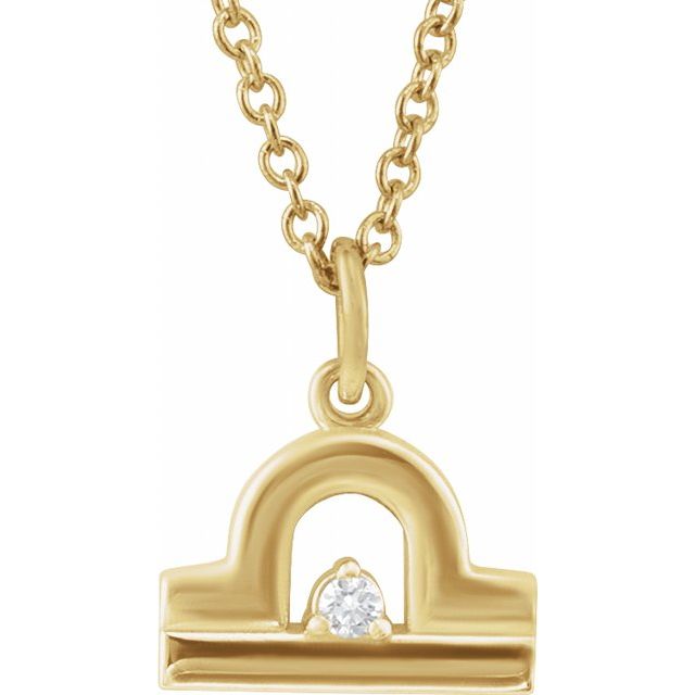 14K Yellow Gold .015 CT Natural Diamond Libra Zodiac 16-18" Necklace
