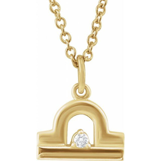 14K Yellow Gold .015 CT Natural Diamond Libra Zodiac 16-18" Necklace