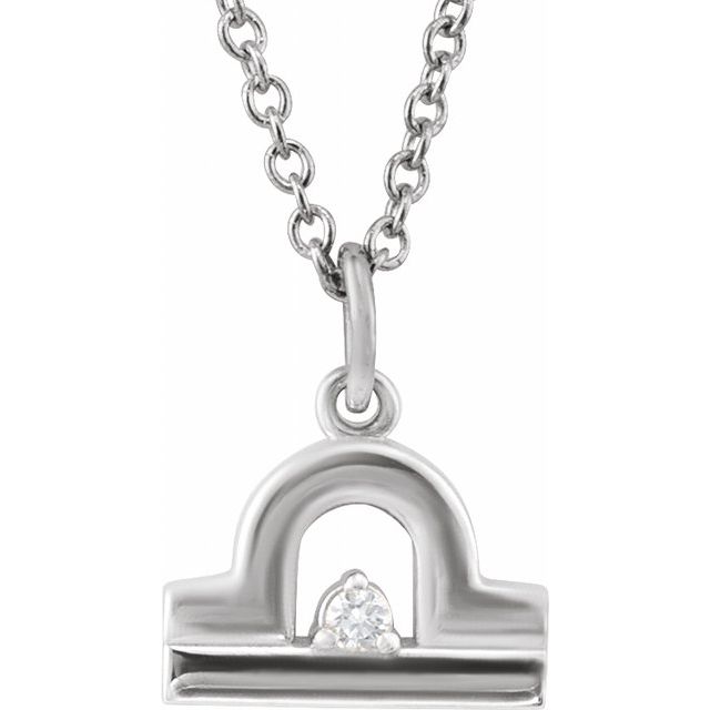 14K White Gold .015 CT Natural Diamond Libra Zodiac 16-18" Necklace