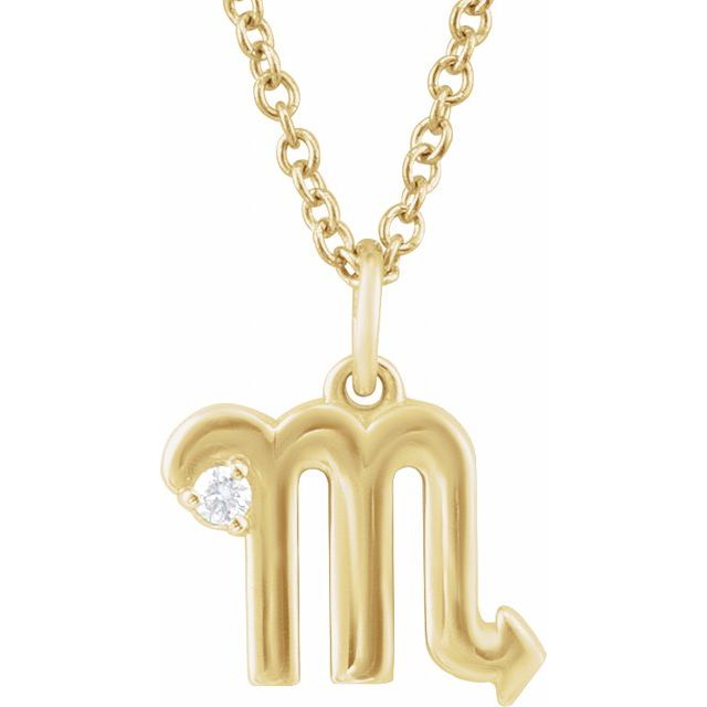 14K Yellow Gold .015 CT Natural Diamond Scorpio Zodiac 16-18" Necklace