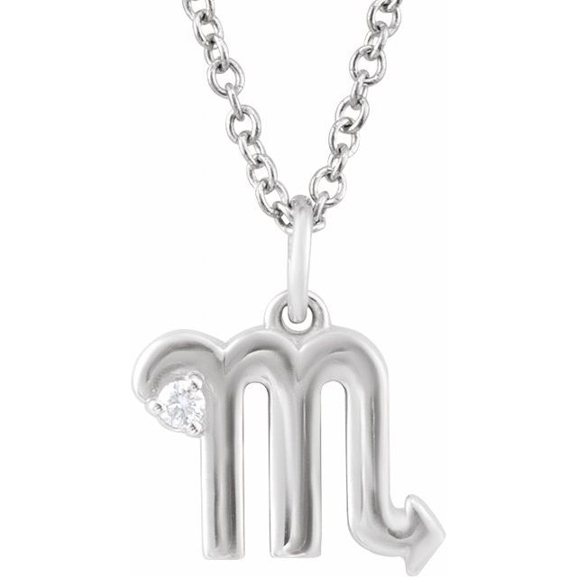 14K White Gold .015 CT Natural Diamond Scorpio Zodiac 16-18" Necklace