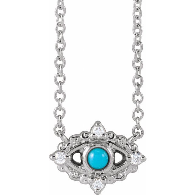 Sterling Silver Natural Turquoise & .02 CTW Natural Diamond Evil Eye 18" Necklace