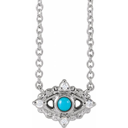 Sterling Silver Natural Turquoise & .02 CTW Natural Diamond Evil Eye 18" Necklace
