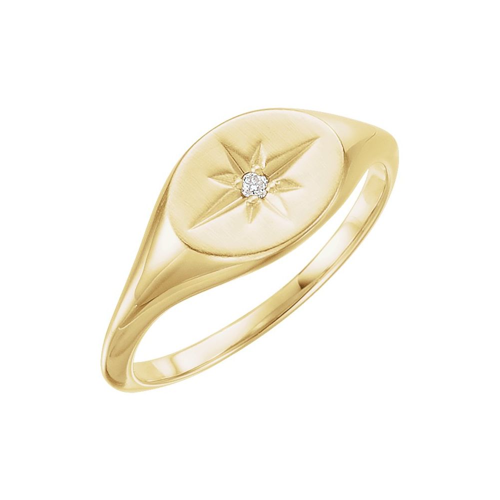 Diamond Accented Star Ring in 14K Gold - 0.02 CT Natural Diamond, Oval Signet Style