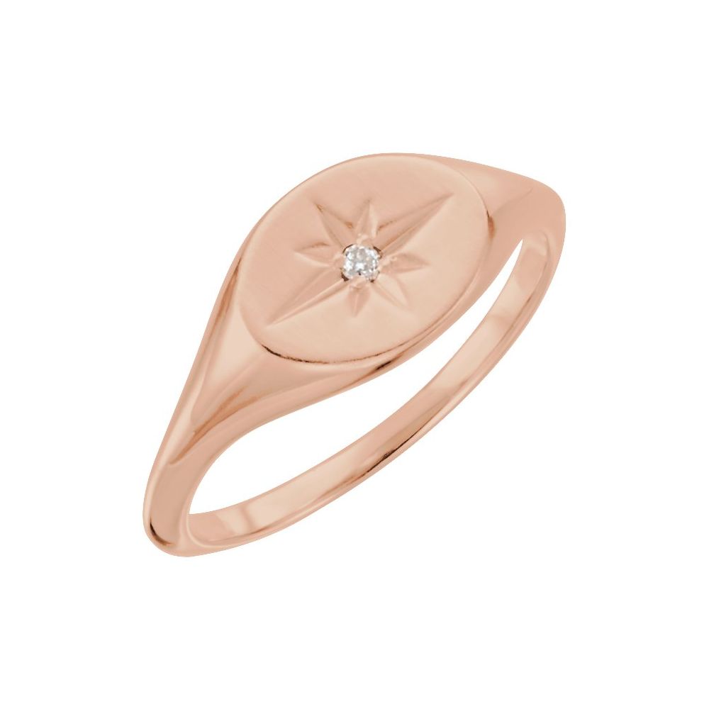 Diamond Accented Star Ring in 14K Gold - 0.02 CT Natural Diamond, Oval Signet Style