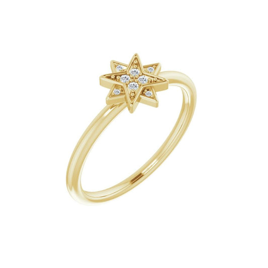 Diamond Star Ring in 14K Gold - 0.04 CTW Natural Diamonds, Available in Yellow, White, or Rose Gold