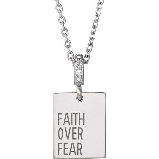 Sterling Silver .02 CTW Natural Diamond Faith Over Fear 16-18" Necklace