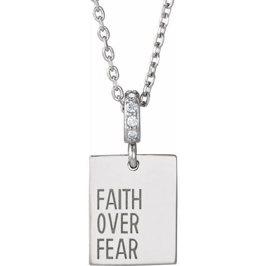 Sterling Silver .02 CTW Natural Diamond Faith Over Fear 16-18" Necklace