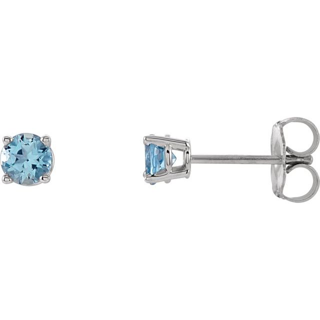 14K White Gold 4 mm Natural Aquamarine Earrings