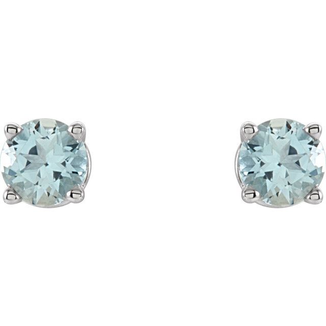 14K White Gold 4 mm Natural Aquamarine Earrings