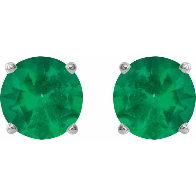 14K White Gold 4 mm Natural Emerald Earrings