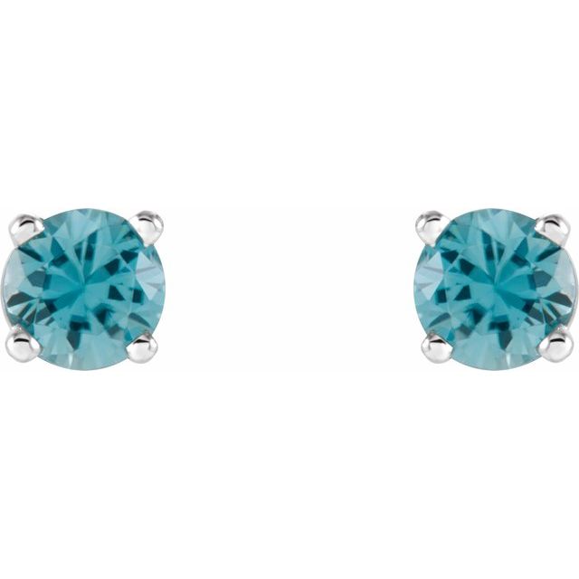 14K White Gold 4 mm Natural Blue Zircon Earrings