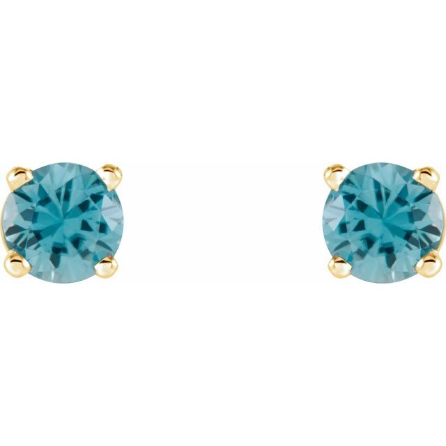 14K Yellow Gold 4 mm Natural Blue Zircon Earrings