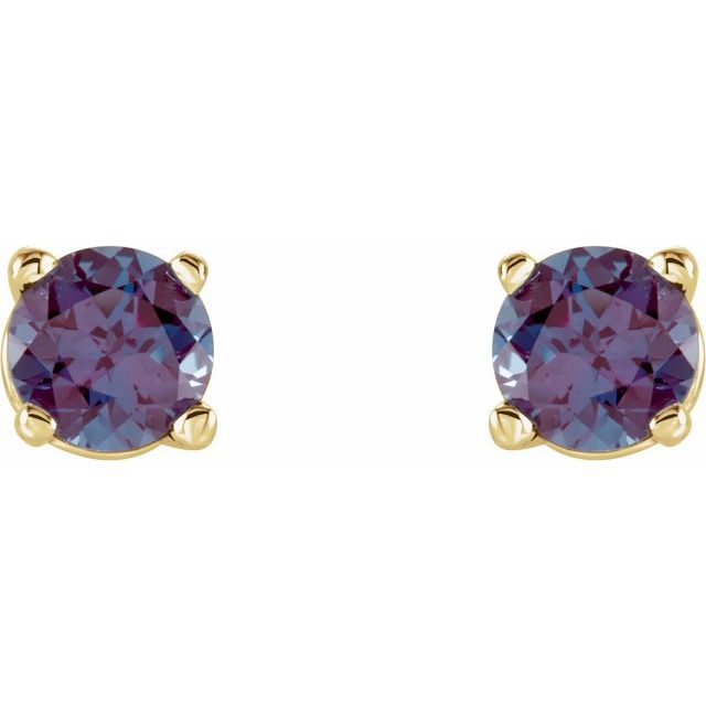 14K Yellow Gold 4 mm Lab-Grown Alexandrite Earrings