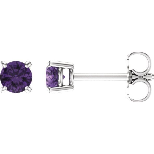 14K White Gold 4 mm Natural Amethyst Earrings