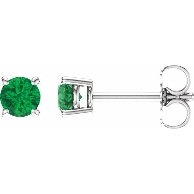 14K White Gold 4 mm Natural Emerald Earrings