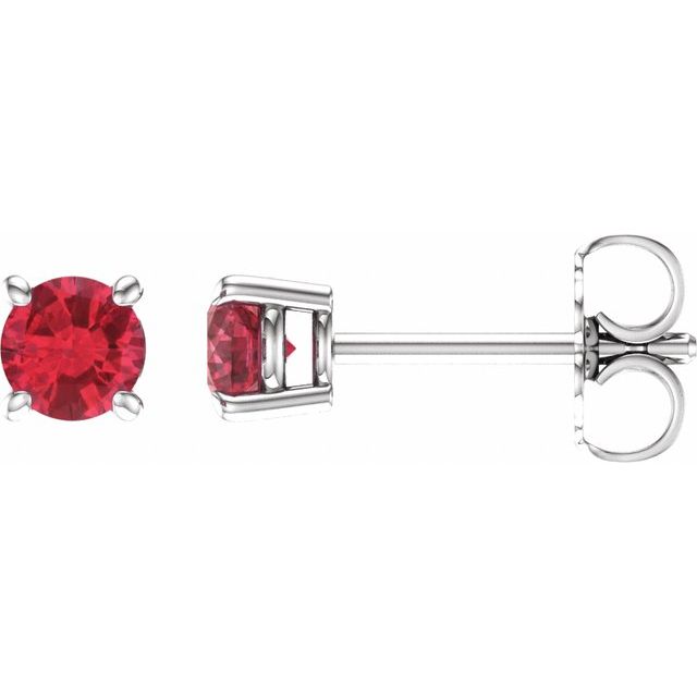 14K White Gold 4 mm Natural Ruby Earrings