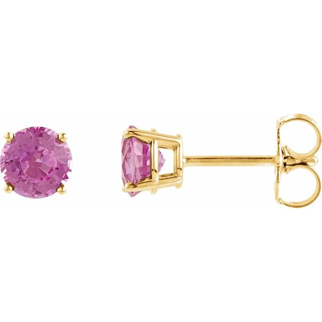 14K Yellow Gold 4 mm Natural Pink Tourmaline Earrings