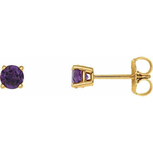 14K Yellow Gold 4 mm Natural Amethyst Earrings