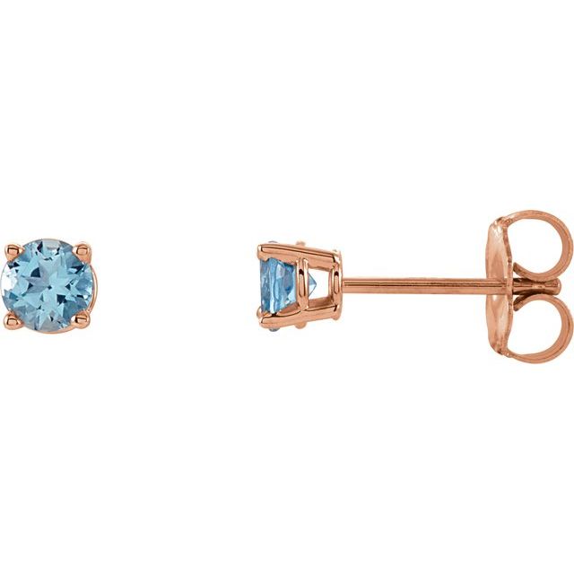 14K Rose Gold 4 mm Natural Aquamarine Earrings