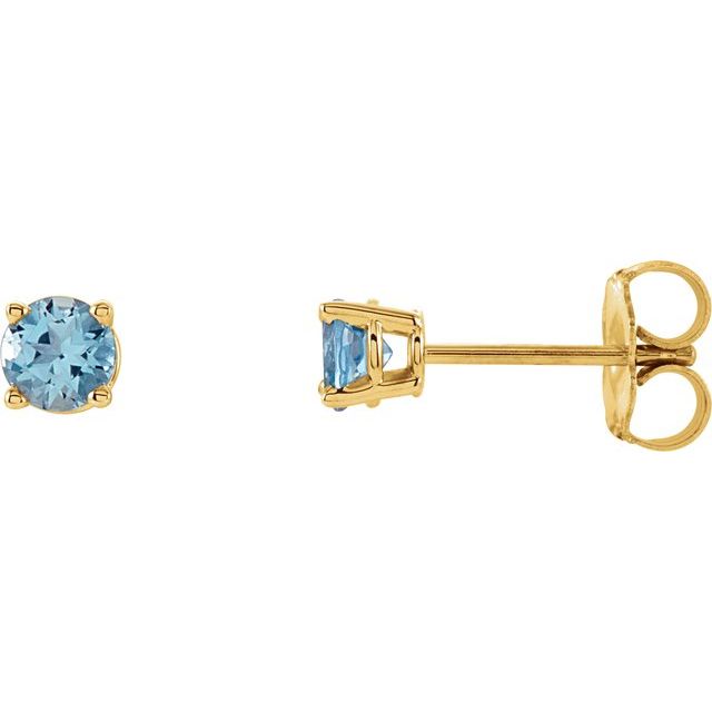 14K Yellow Gold 4 mm Natural Aquamarine Earrings