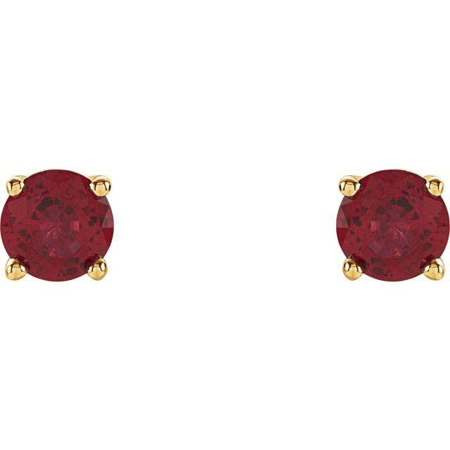 14K Yellow Gold 4 mm Natural Ruby Earrings