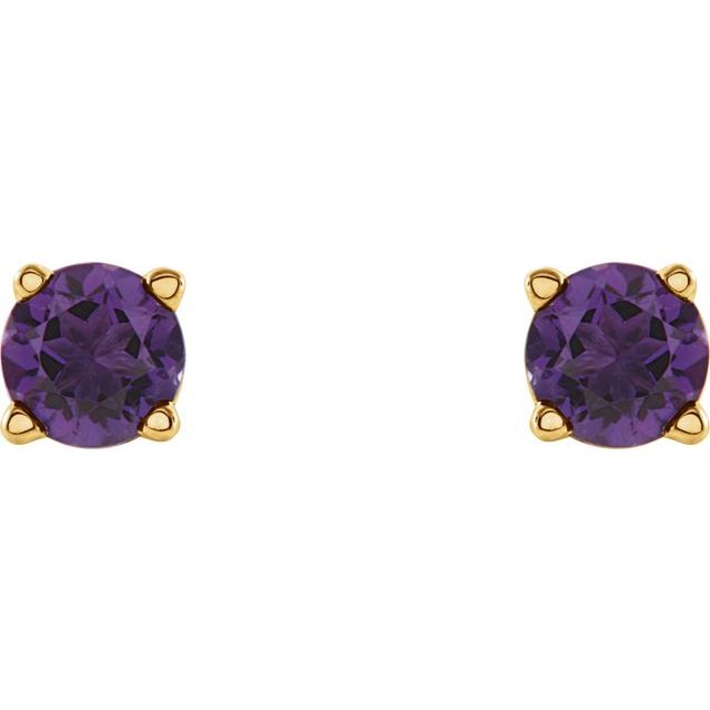 14K Yellow Gold 4 mm Natural Amethyst Earrings
